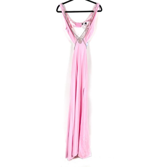 Majorelle Matteson Gown Pink‎ Crystal Strap Cutout Waist Plunge Sleeveless Sz S - Picture 6 of 15